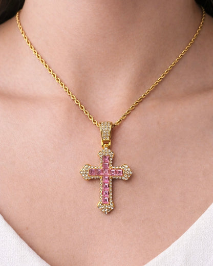 Rose Cross Pendant Necklace