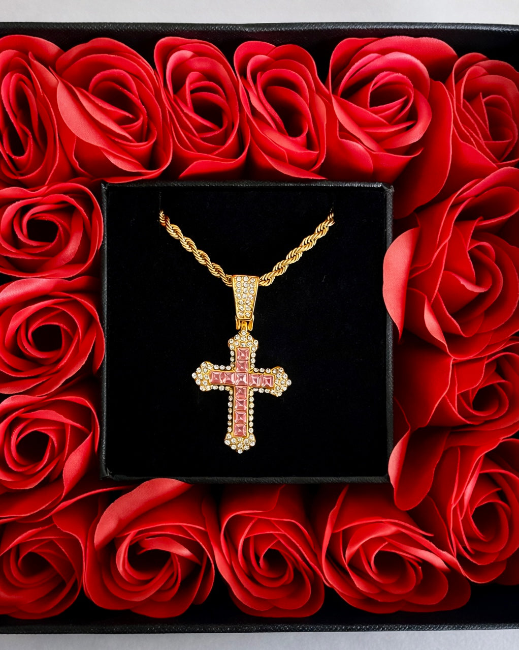 Rose Cross Pendant Necklace