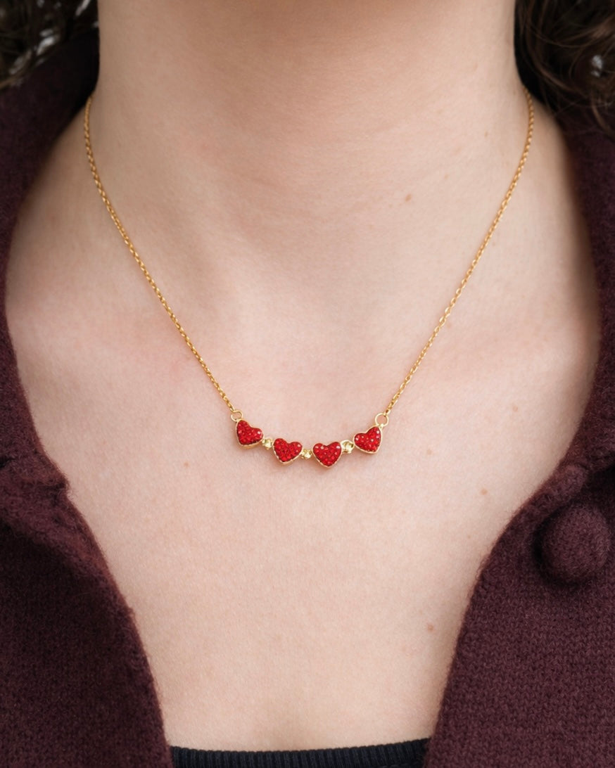 Red Clover hearts necklace